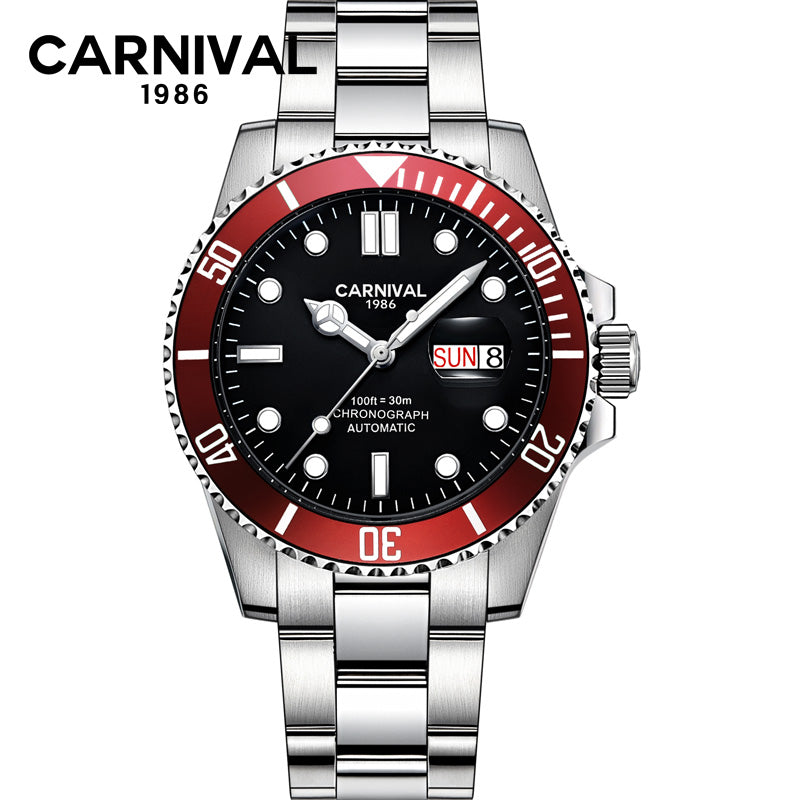 Carnival 8756g quality mens automatic watches under 100 black face red bezel