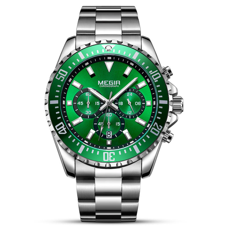 megir 2064 best cheap fashion watches mens good quality silver band green dial