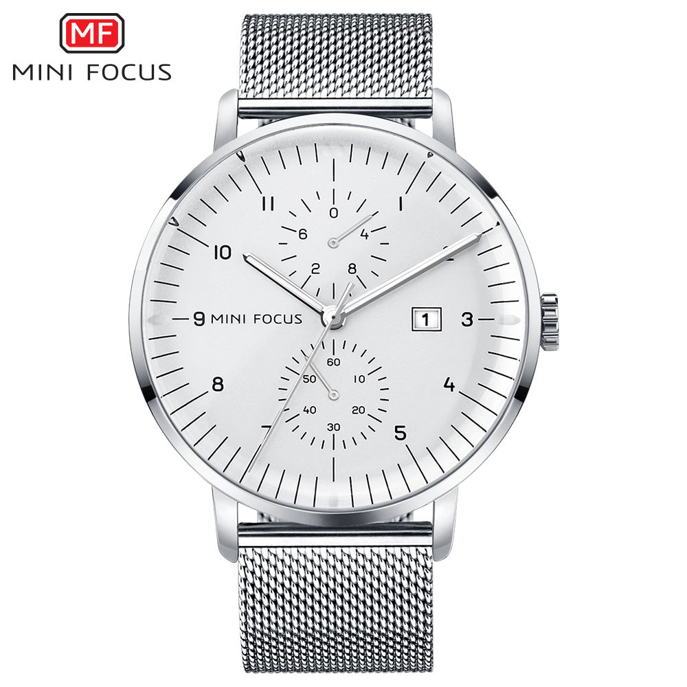 Men's Analog Stainless Steel Quartz Watch Mini Focus Chronograph