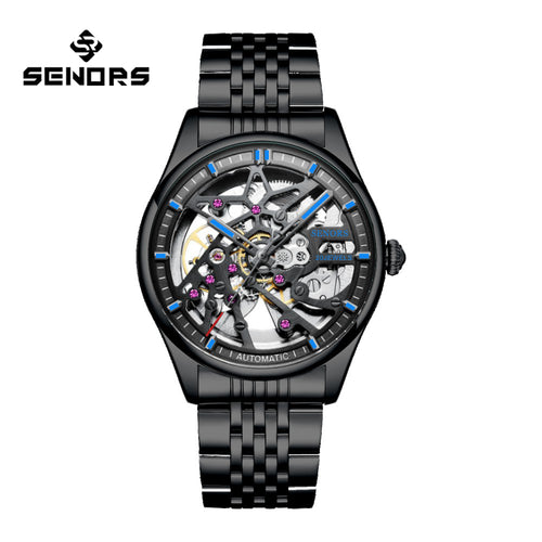 SENORS New Fashion Men's Mechanical Watch Full Hollow Tourbillon Watch Stainless Steel Waterproof Watch SN326