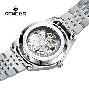 SENORS New Fashion Men's Mechanical Watch Full Hollow Tourbillon Watch Stainless Steel Waterproof Watch SN326