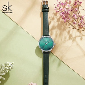 green face watch leather band