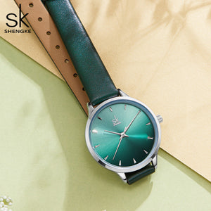 green leather watch