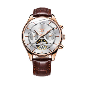 brown leather automatic watch