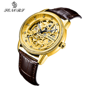 SENORS SN210 Mens Skeleton Leather Automatic Watch Cheap
