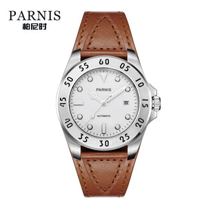 white dial brown leather strap watch