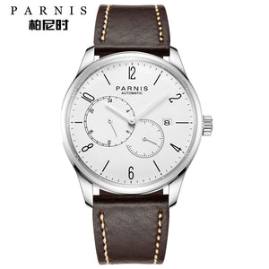 white dial leather strap watch