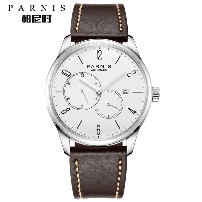 white dial leather strap watch