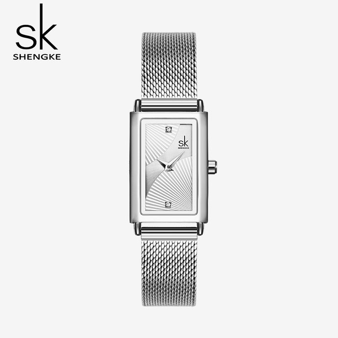 women's silver watch with square face